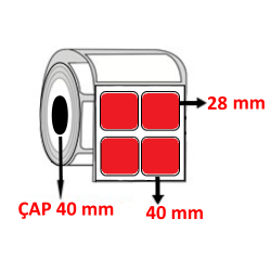 Kırmızı Renkli 40 mm x 28 mm YY2 Lİ Kuşe Barkod Etiketi ÇAP 40 mm ( 6 Rulo ) 18.000 ADET