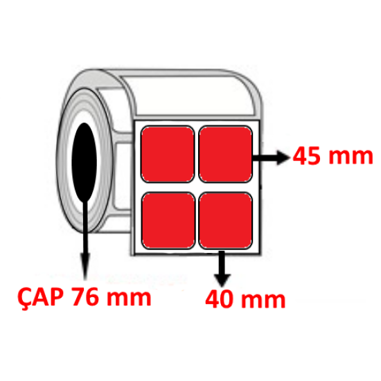 Kırmızı Renkli 40 mm x 45 mm YY2 Lİ Barkod Etiketi ÇAP 76 mm ( 6 Rulo ) 30.000 ADET