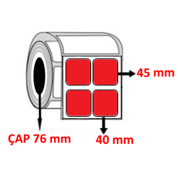 Kırmızı Renkli 40 mm x 45 mm YY2 Lİ Kuşe Barkod Etiketi ÇAP 76 mm ( 6 Rulo ) 30.000 ADET