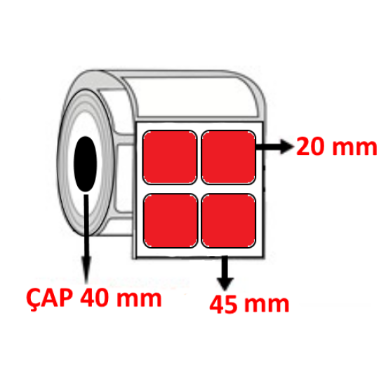 Kırmızı Renkli 45 mm x 20 mm YY2 Lİ Barkod Etiketi ÇAP 40 mm ( 6 Rulo ) 24.000 ADET