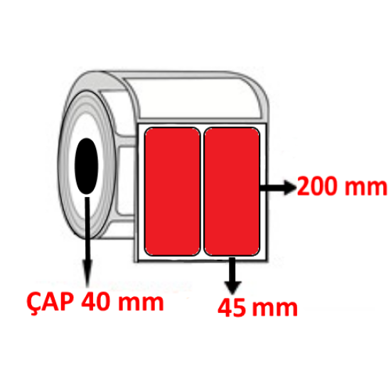 Kırmızı Renkli 45 mm x 200 mm YY2 Lİ Termal Barkod Etiketi ÇAP 40 mm ( 6 Rulo ) 3.000 ADET