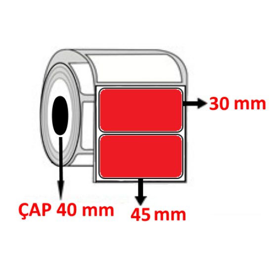 Kırmızı Renkli 45 mm x 30 mm Barkod Etiketi ÇAP 40 mm ( 6 Rulo ) 9.000 ADET