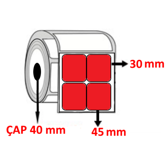 Kırmızı Renkli 45 mm x 30 mm YY2 Lİ Barkod Etiketi ÇAP 40 mm ( 6 Rulo ) 18.000  ADET
