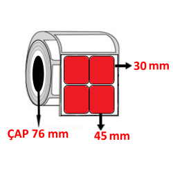 Kırmızı Renkli 45 mm x 30 mm YY2 Lİ Barkod Etiketi ÇAP 76 mm ( 6 Rulo ) 60.000 ADET