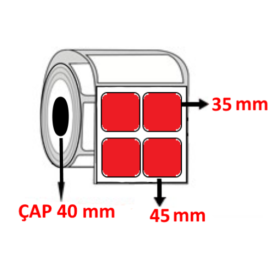 Kırmızı Renkli 45 mm x 35 mm YY2 Lİ Barkod Etiketi ÇAP 40 mm ( 6 Rulo ) 12.000 ADET