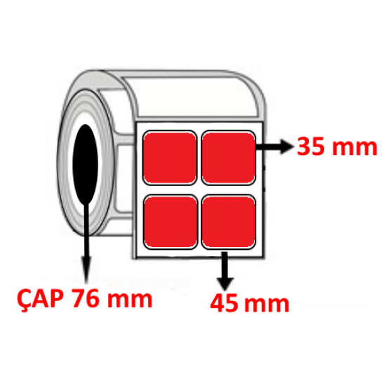 Kırmızı Renkli 45 mm x 35 mm YY2 Lİ Barkod Etiketi ÇAP 76 mm ( 6 Rulo ) 36.000  ADET