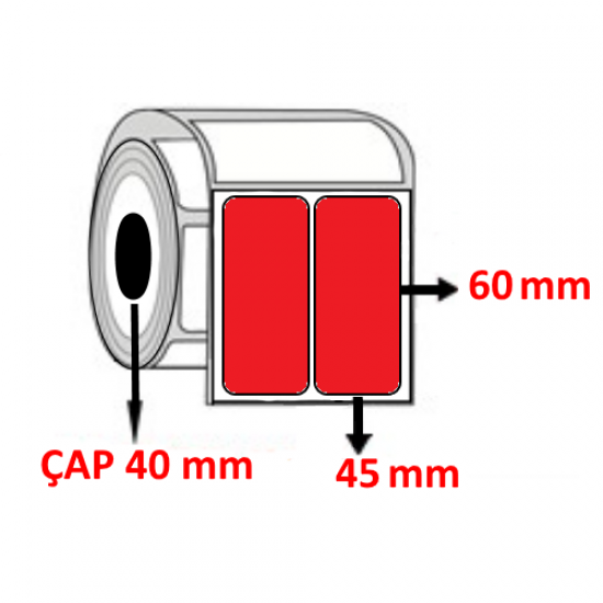 Kırmızı Renkli 45 mm x 60 mm YY2 Lİ Barkod Etiketi ÇAP 40 mm ( 6 Rulo ) 9.000 ADET