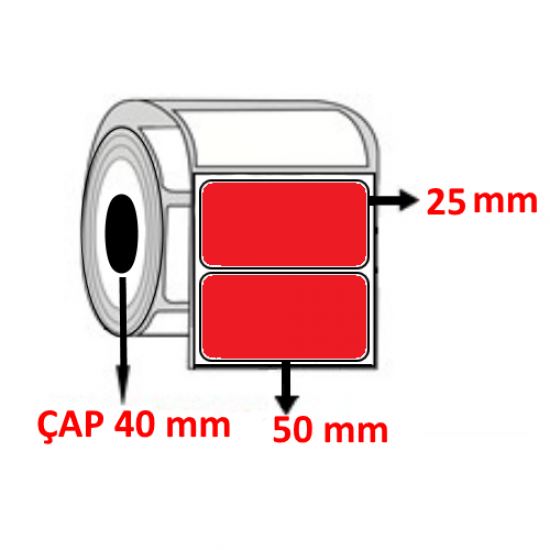 Kırmızı Renkli 50 mm x 25 mm  Barkod Etiketi ÇAP 40 mm ( 6 Rulo ) 10.500  ADET