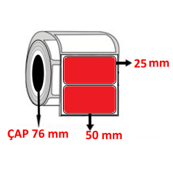 Kırmızı Renkli 50 mm x 25 mm Barkod Etiketi ÇAP 76 mm ( 6 Rulo ) 30.000 ADET