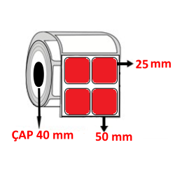 Kırmızı Renkli 50 mm x 25 mm YY2 Lİ Barkod Etiketi ÇAP 40 mm ( 6 Rulo ) 18.000  ADET