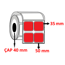 Kırmızı Renkli 50 mm x 35 mm YY2 Lİ Barkod Etiketi ÇAP 40 mm ( 6 Rulo ) 18.000  ADET