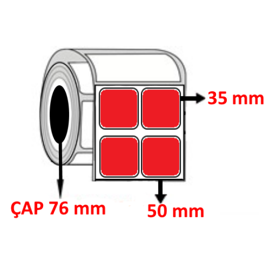 Kırmızı Renkli 50 mm x 35 mm YY2 Lİ Barkod Etiketi ÇAP 76 mm ( 6 Rulo ) 60.000 ADET
