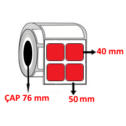Kırmızı Renkli 50 mm x 40 mm YY2 Lİ Barkod Etiketi ÇAP 76 mm ( 6 Rulo ) 42.000 ADET