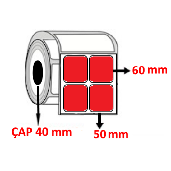 Kırmızı Renkli 50 mm x 60 mm YY2 Lİ Kuşe Barkod Etiketi ÇAP 40 mm ( 6 Rulo ) 9.000  ADET