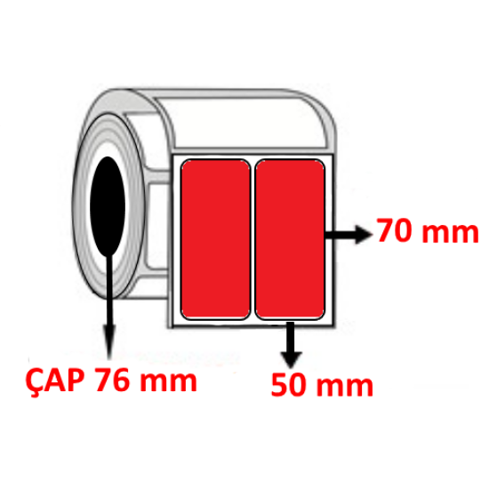 Kırmızı Renkli 50 mm x 70 mm YY2 Lİ Termal Barkod Etiketi ÇAP 76 mm ( 6 Rulo ) 24.000 ADET