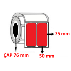 Kırmızı Renkli 50 mm x 75 mm Barkod Etiketi ÇAP 76 mm ( 6 Rulo ) 24.000  ADET