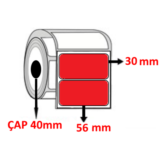 Kırmızı Renkli 56 mm x 30 mm Barkod Etiketi ÇAP 40 mm ( 6 Rulo ) 9.000 ADET