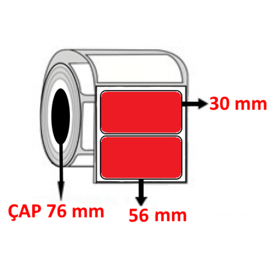 Kırmızı Renkli 56 mm x 30 mm Barkod Etiketi ÇAP 76 mm ( 6 Rulo ) 30.000 ADET