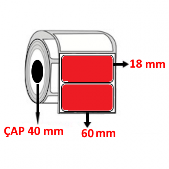 Kırmızı Renkli 60 mm x 18 mm Barkod Etiketi ÇAP 40 mm ( 6 Rulo ) 12.000  ADET