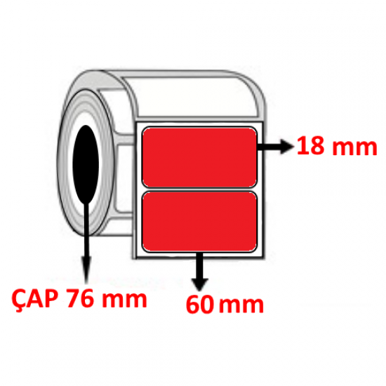 Kırmızı Renkli 60 mm x 18 mm Barkod Etiketi ÇAP 76 mm ( 6 Rulo ) 30.000 ADET