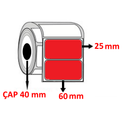 Kırmızı Renkli 60 mm x 25 mm Barkod Etiketi ÇAP 40 mm ( 6 Rulo ) 12.000  ADET