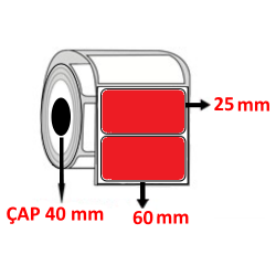Kırmızı Renkli 60 mm x 25 mm Kuşe Barkod Etiketi ÇAP 40 mm ( 6 Rulo ) 12.000  ADET