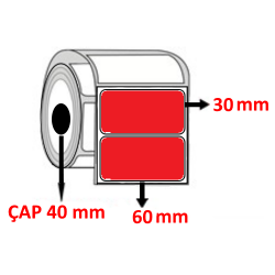 Kırmızı Renkli 60 mm x 30 mm Barkod Etiketi ÇAP 40 mm ( 6 Rulo ) 9.000 ADET