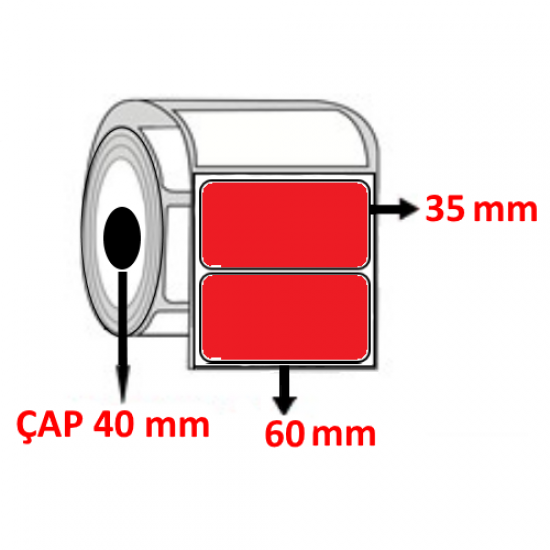 Kırmızı Renkli 60 mm x 35 mm Barkod Etiketi ÇAP 40 mm ( 6 Rulo ) 9.000 ADET