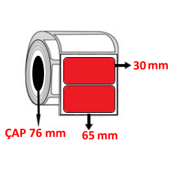 Kırmızı Renkli 65 mm x 30 mm Barkod Etiketi ÇAP 76 mm ( 6 Rulo ) 31.500  ADET