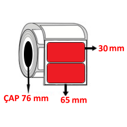 Kırmızı Renkli 65 mm x 30 mm Kuşe Barkod Etiketi ÇAP 76 mm ( 6 Rulo ) 31.500  ADET