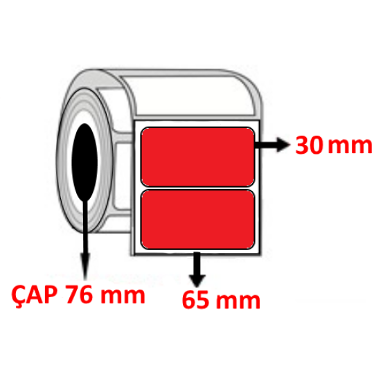 Kırmızı Renkli 65 mm x 30 mm Termal Barkod Etiketi ÇAP 76 mm ( 6 Rulo ) 31.500 ADET