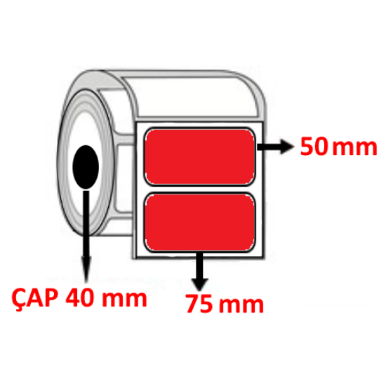 Kırmızı Renkli 75 mm x 50 mm Barkod Etiketi ÇAP 40 mm ( 6 Rulo ) 6.000  ADET