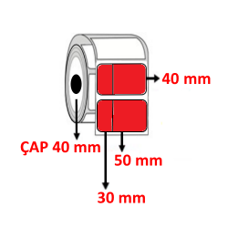 Kırmızı Renkli 80 mm x 40 mm (30/50) Barkod Etiketi ÇAP 40 mm ( 6 Rulo ) 6.000  ADET