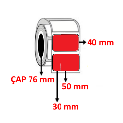 Kırmızı Renkli 80 mm x 40 mm (30/50) Barkod Etiketi ÇAP 76 mm ( 6 Rulo ) 18.000 ADET