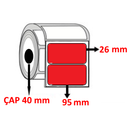 Kırmızı Renkli 95 mm x 26 mm Termal Barkod Etiketi ÇAP 40 mm ( 6 Rulo ) 12.000 ADET