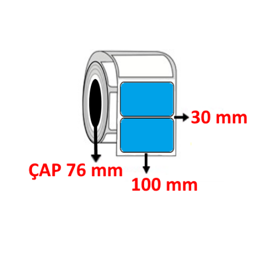 Mavi Renkli 100 mm x 30 mm Barkod Etiketi ÇAP 76 mm ( 6 Rulo ) 27.000 ADET