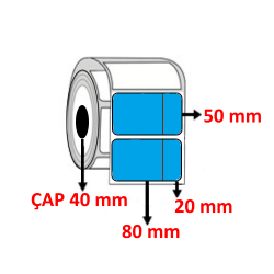 Mavi Renkli 100 mm x 50 mm (80+20) Barkod Etiketi ÇAP 40 mm ( 6 Rulo ) 6.000 ADET