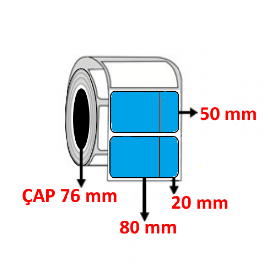 Mavi Renkli 100 mm x 50 mm (80+20) Barkod Etiketi ÇAP 76 mm ( 6 Rulo ) 18.000 ADET