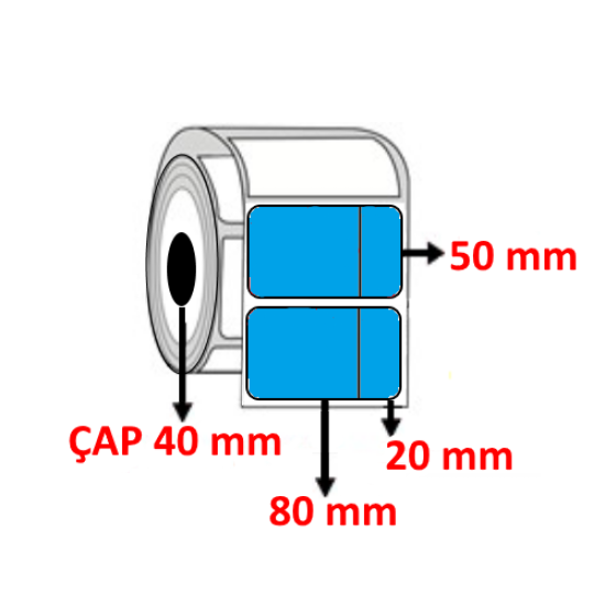 Mavi Renkli 100 mm x 50 mm (80+20) Termal Barkod Etiketi ÇAP 40 mm ( 6 Rulo ) 6.000 ADET