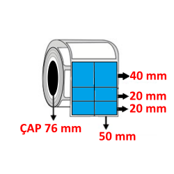 Mavi Renkli 100 mm x 80 mm (50/40+20+20) Barkod Etiketi ÇAP 76 mm ( 6 Rulo ) 12.000 ADET