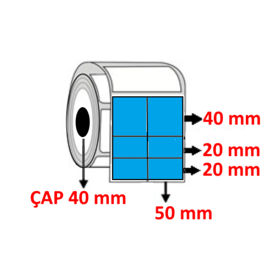 Mavi Renkli 100 mm x 80 mm (50/40+20+20) Kuşe Barkod Etiketi ÇAP 40 mm ( 6 Rulo )  3.000 ADET