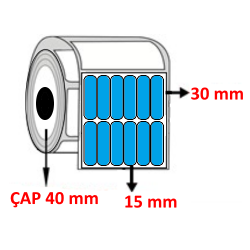 Mavi Renkli 15 mm x 30 mm YY6 Lİ Barkod Etiketi ÇAP 40 mm ( 6 Rulo ) 54.000 ADET