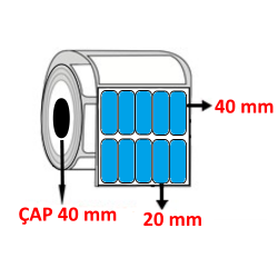 Mavi Renkli 20 mm x 40 mm YY5 Lİ Kuşe Barkod Etiketi ÇAP 40 mm ( 6 Rulo ) 30.000 ADET