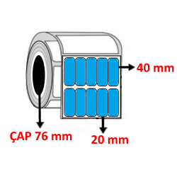 Mavi Renkli 20 mm x 40 mm YY5 Lİ Kuşe Barkod Etiketi ÇAP 76 mm ( 6 Rulo )  102.000 ADET