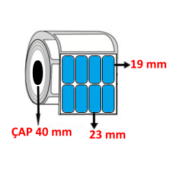 Mavi Renkli 23 mm x 19 mm YY4 LÜ Kuşe Barkod Etiketi ÇAP 40 mm ( 6 Rulo ) 10.800 ADET