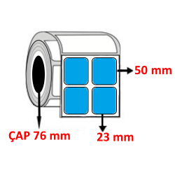 Mavi Renkli 23 mm x 50 mm YY2 Lİ Kuşe Barkod Etiketi ÇAP 76 mm ( 6 Rulo ) 30.000 ADET