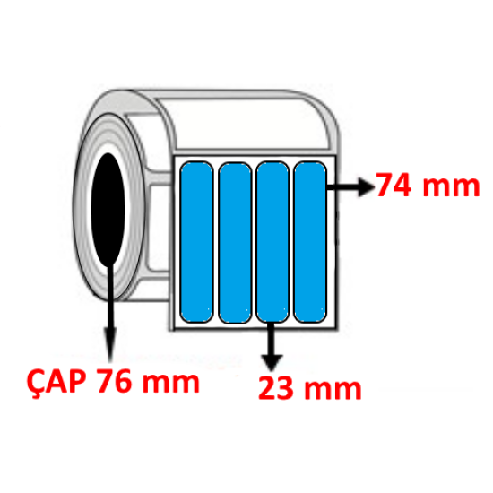 Mavi Renkli 23 mm x 74 mm YY4 LÜ Barkod Etiketi ÇAP 76 mm ( 6 Rulo ) 45.000 ADET