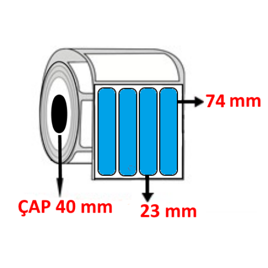Mavi Renkli 23 mm x 74 mm YY4 LÜ Kuşe Barkod Etiketi ÇAP 40 mm ( 6 Rulo ) 9.000 ADET