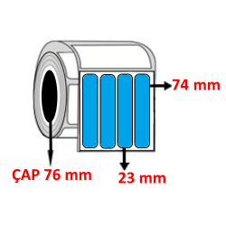 Mavi Renkli 23 mm x 74 mm YY4 LÜ Kuşe Barkod Etiketi ÇAP 76 mm ( 6 Rulo ) 45.000 ADET