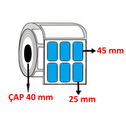 Mavi Renkli 25 mm x 45 mm YY3 LÜ Barkod Etiketi ÇAP 40 mm ( 6 Rulo ) 18.000 ADET